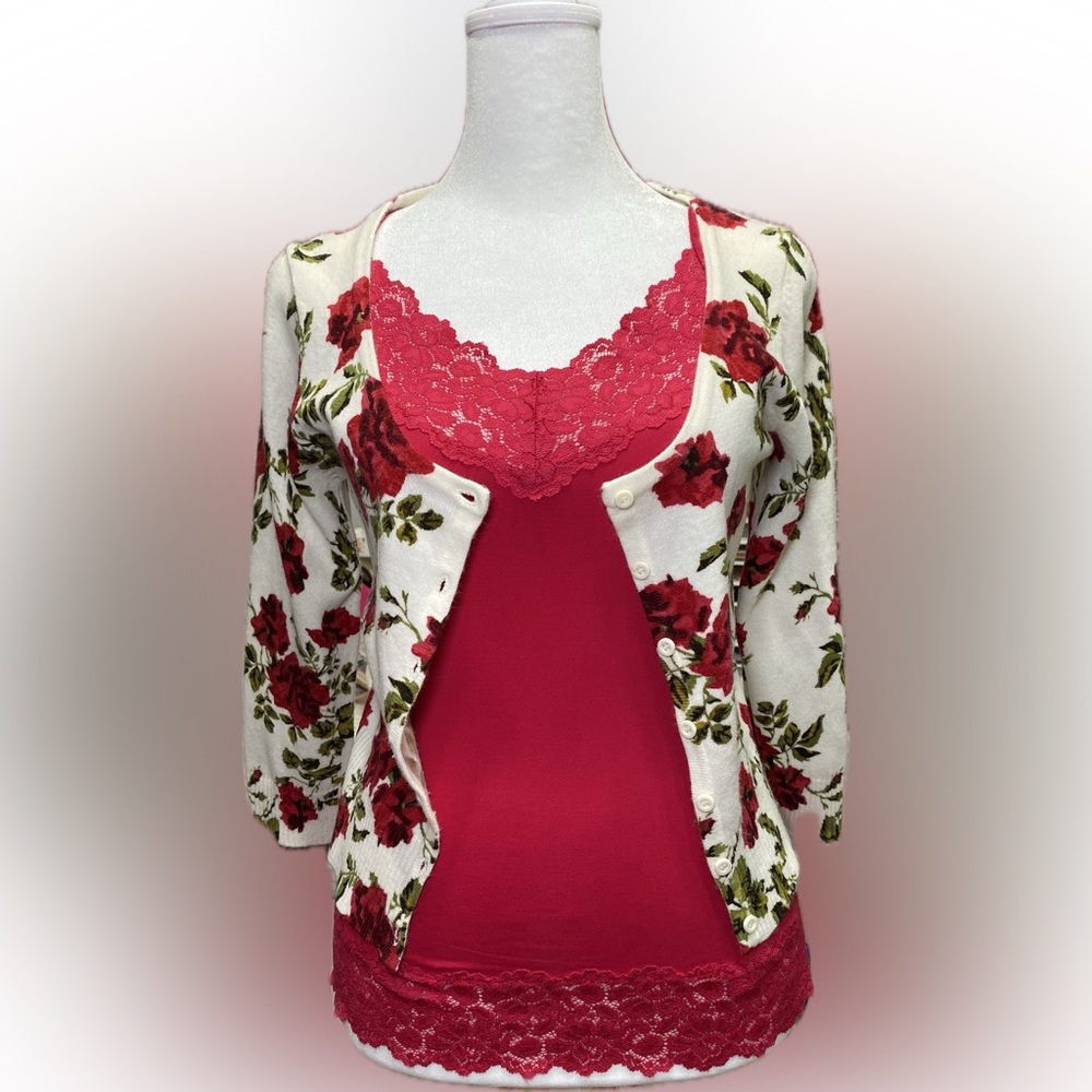 Banana Republic Lipstick Red Lace Trimmed Camisole